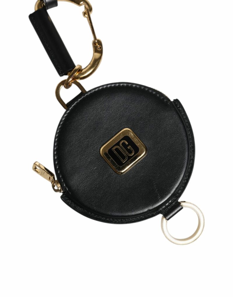 Dolce & Gabbana Black Round Leather DG Logo Coin Purse Lanyard Wallet - Image 5
