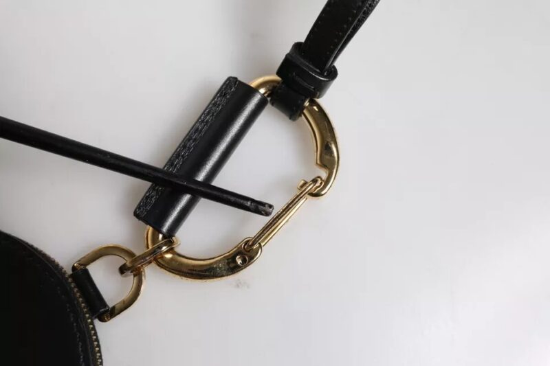 Dolce & Gabbana Black Round Leather DG Logo Coin Purse Lanyard Wallet - Image 6