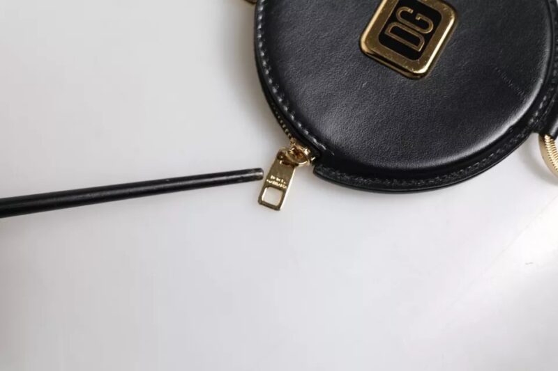 Dolce & Gabbana Black Round Leather DG Logo Coin Purse Lanyard Wallet - Image 8