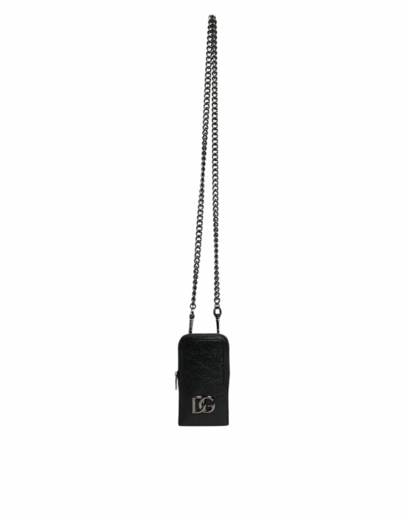 Dolce & Gabbana Black Leather Purse Crossbody Chain Sling Phone Bag - Image 2