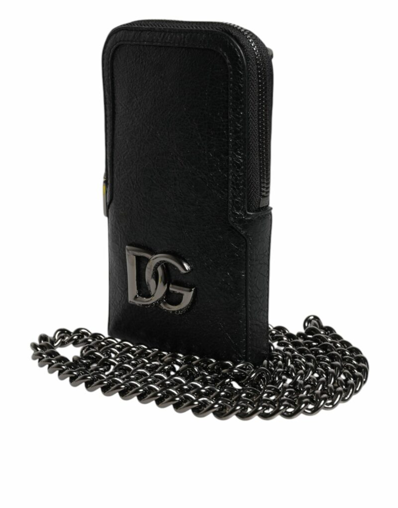 Dolce & Gabbana Black Leather Purse Crossbody Chain Sling Phone Bag - Image 4