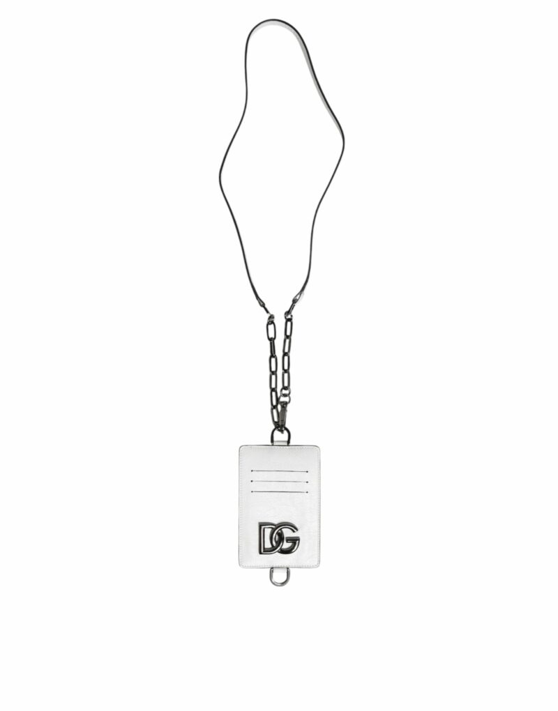 Dolce & Gabbana White Calf Leather Lanyard Logo Card Holder Wallet - Image 2