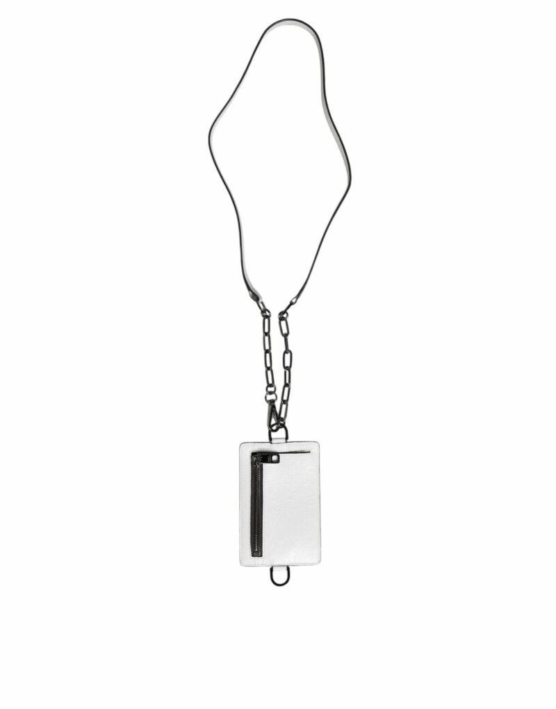 Dolce & Gabbana White Calf Leather Lanyard Logo Card Holder Wallet - Image 3