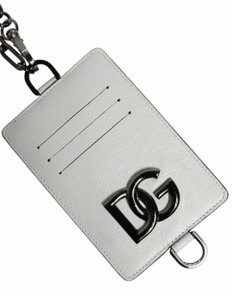 Dolce & Gabbana White Calf Leather Lanyard Logo Card Holder Wallet - Image 4