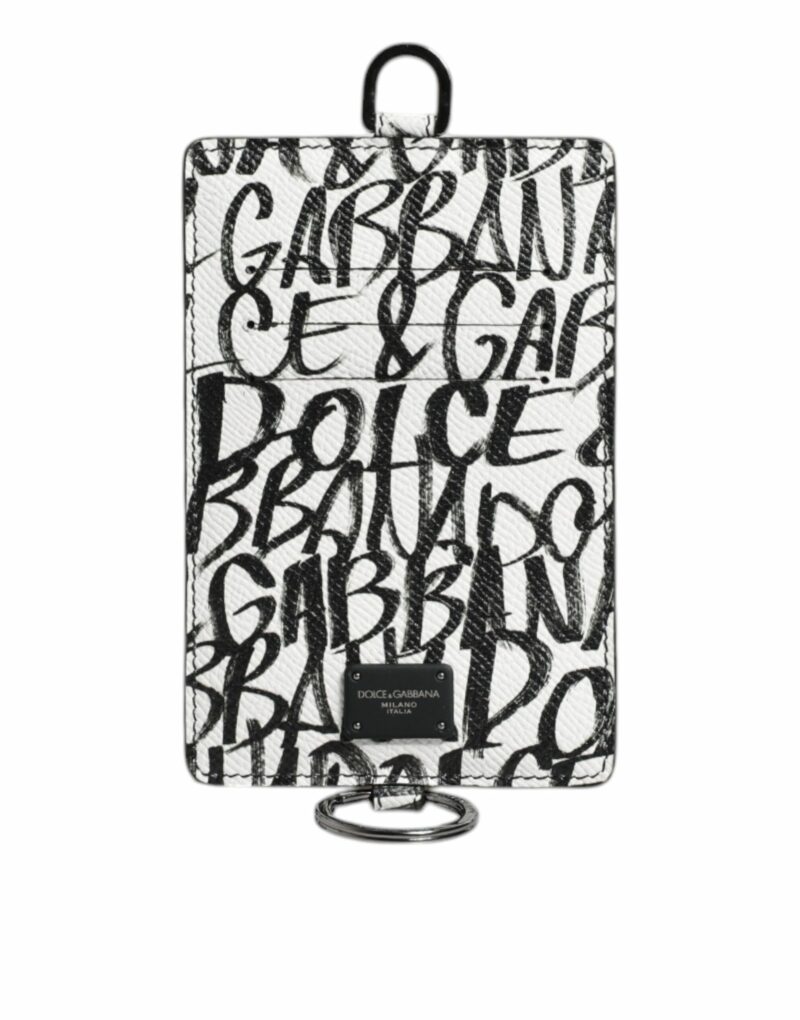 Dolce & Gabbana White Leather Lanyard Logo Print Card Holder Wallet - Image 2