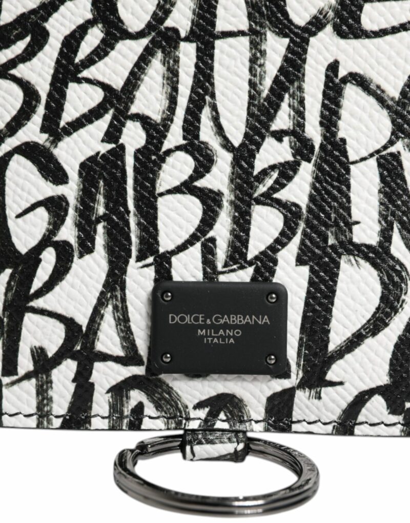 Dolce & Gabbana White Leather Lanyard Logo Print Card Holder Wallet - Image 3