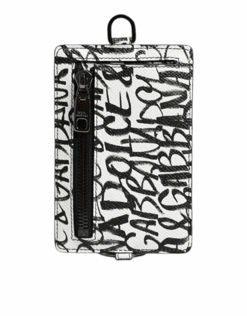 Dolce & Gabbana White Leather Lanyard Logo Print Card Holder Wallet - Image 5