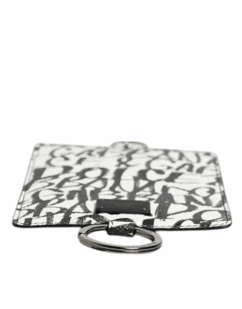 Dolce & Gabbana White Leather Lanyard Logo Print Card Holder Wallet - Image 6