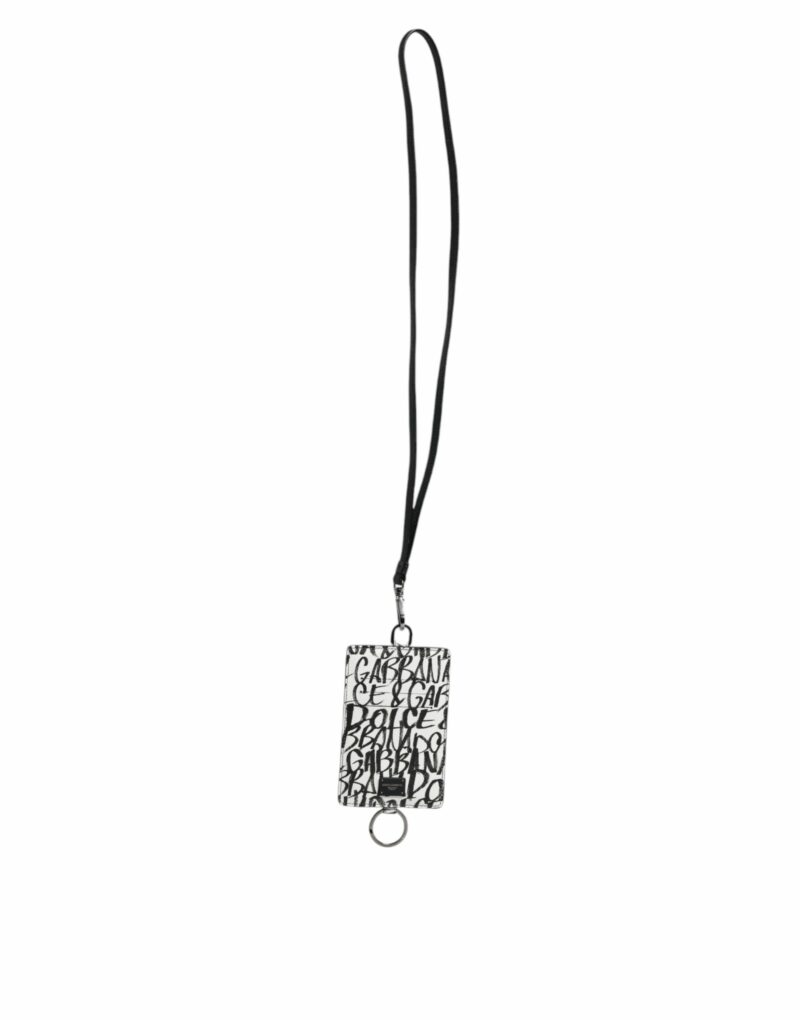 Dolce & Gabbana White Leather Lanyard Logo Print Card Holder Wallet - Image 7