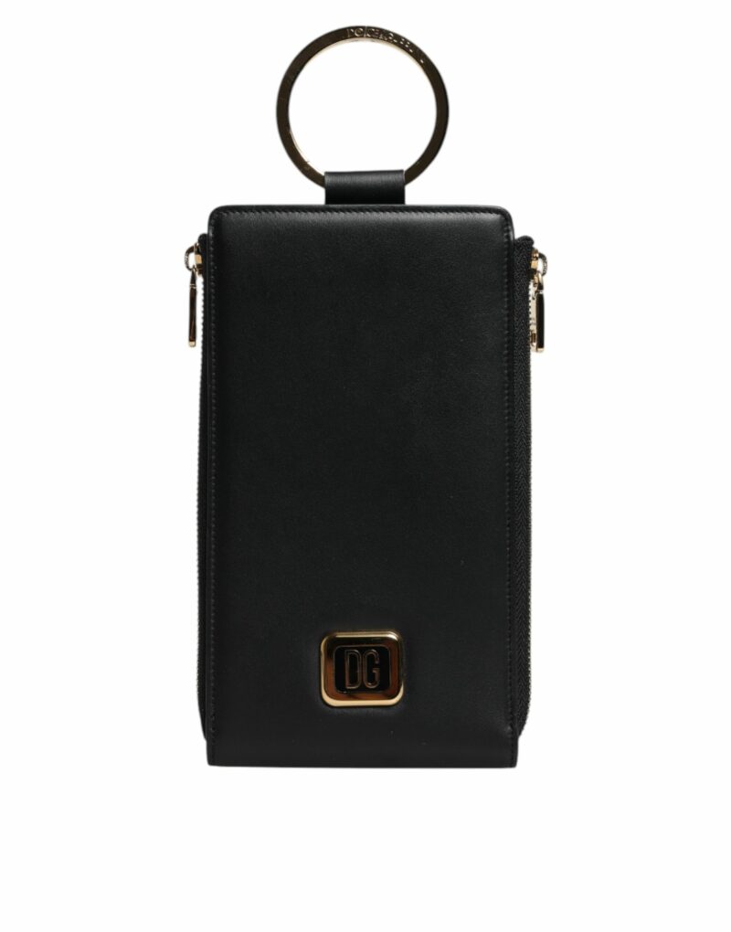 Dolce & Gabbana Black Leather Logo Plaque Neck Strap Card Coin Wallet - Image 2