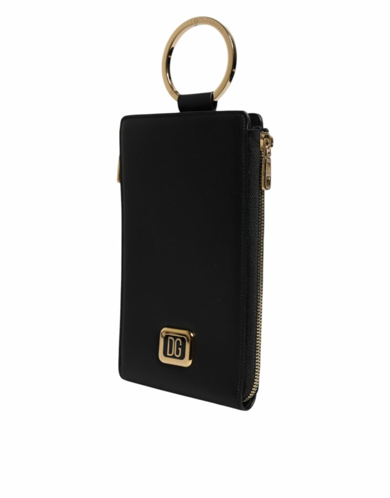 Dolce & Gabbana Black Leather Logo Plaque Neck Strap Card Coin Wallet - Image 3
