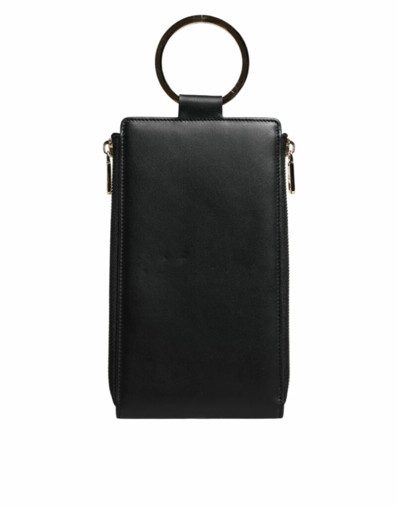 Dolce & Gabbana Black Leather Logo Plaque Neck Strap Card Coin Wallet - Image 4