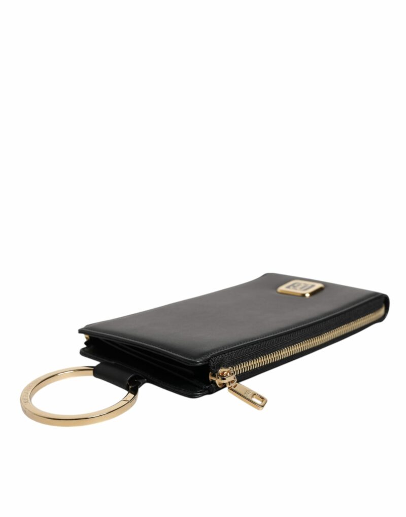 Dolce & Gabbana Black Leather Logo Plaque Neck Strap Card Coin Wallet - Image 5
