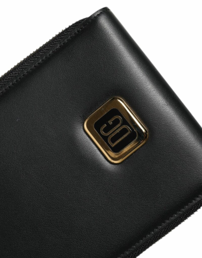 Dolce & Gabbana Black Leather Logo Plaque Neck Strap Card Coin Wallet - Image 6