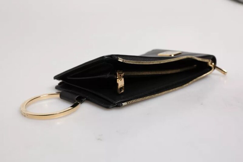 Dolce & Gabbana Black Leather Logo Plaque Neck Strap Card Coin Wallet - Image 8