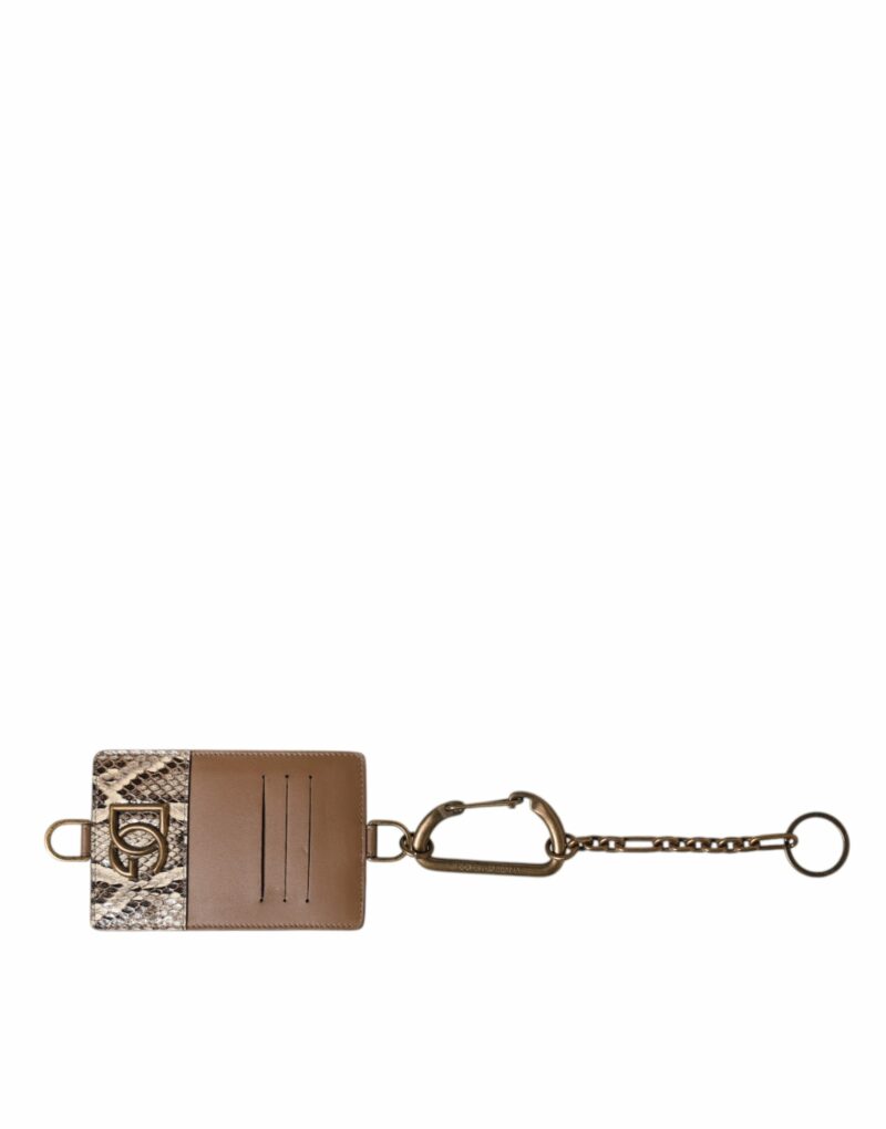 Dolce & Gabbana Brown Exotic Leather Card Holder DG Logo Plaque Wallet - Image 2