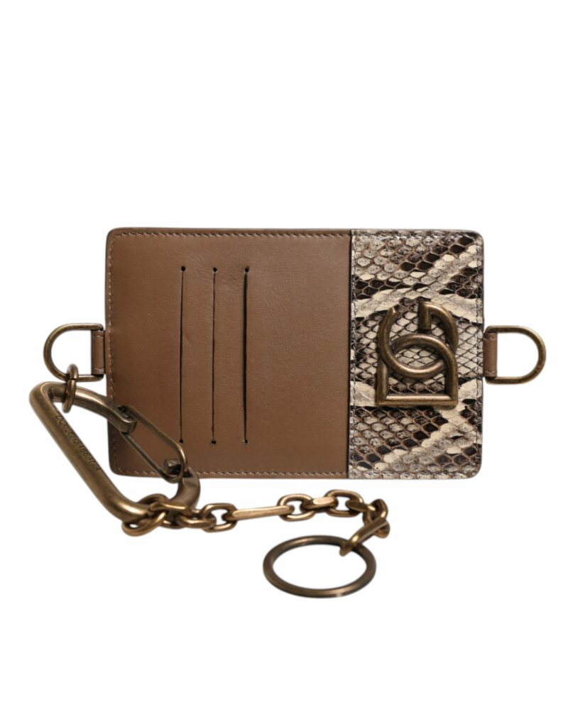 Dolce & Gabbana Brown Exotic Leather Card Holder DG Logo Plaque Wallet - Image 4