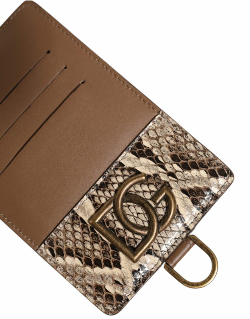 Dolce & Gabbana Brown Exotic Leather Card Holder DG Logo Plaque Wallet - Image 6