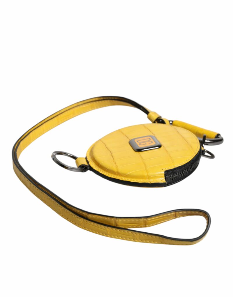 Dolce & Gabbana Yellow Round Leather DG Logo Coin Purse Lanyard Wallet - Image 5