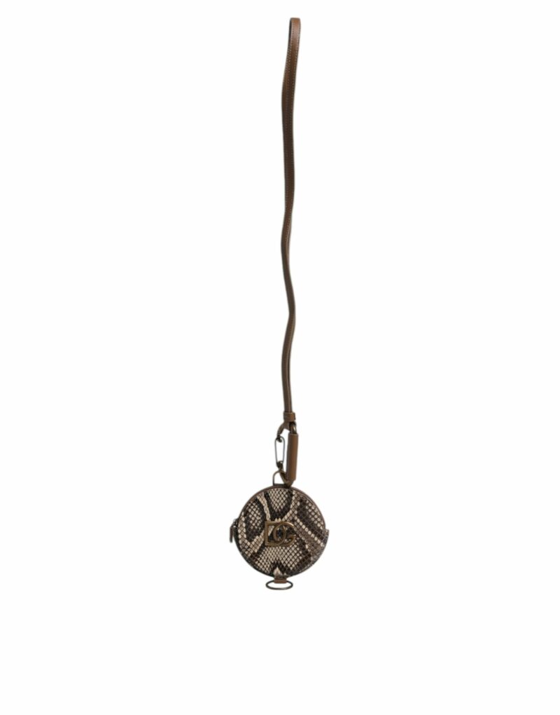 Dolce & Gabbana Brown Round Leather DG Logo Coin Purse Lanyard Wallet - Image 2