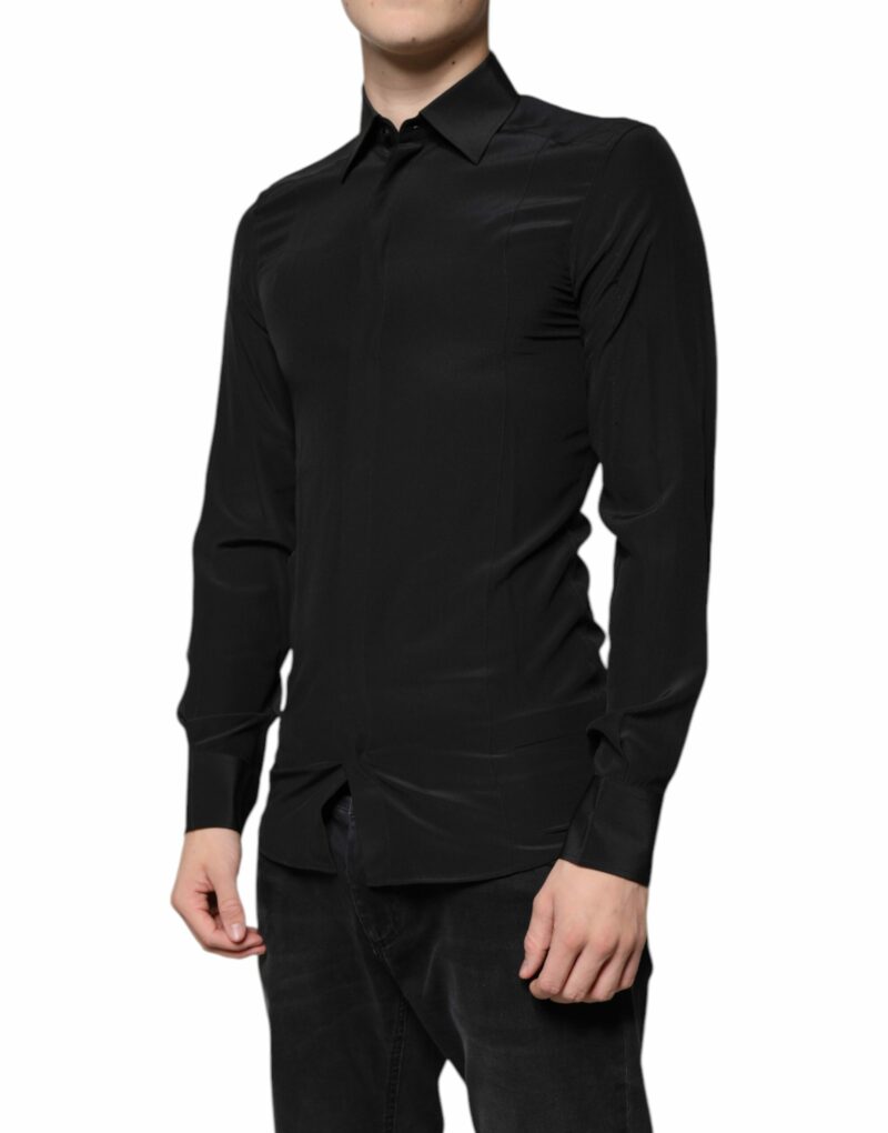 Dolce & Gabbana Black Silk Long Sleeves GOLD Dress Shirt - Image 3
