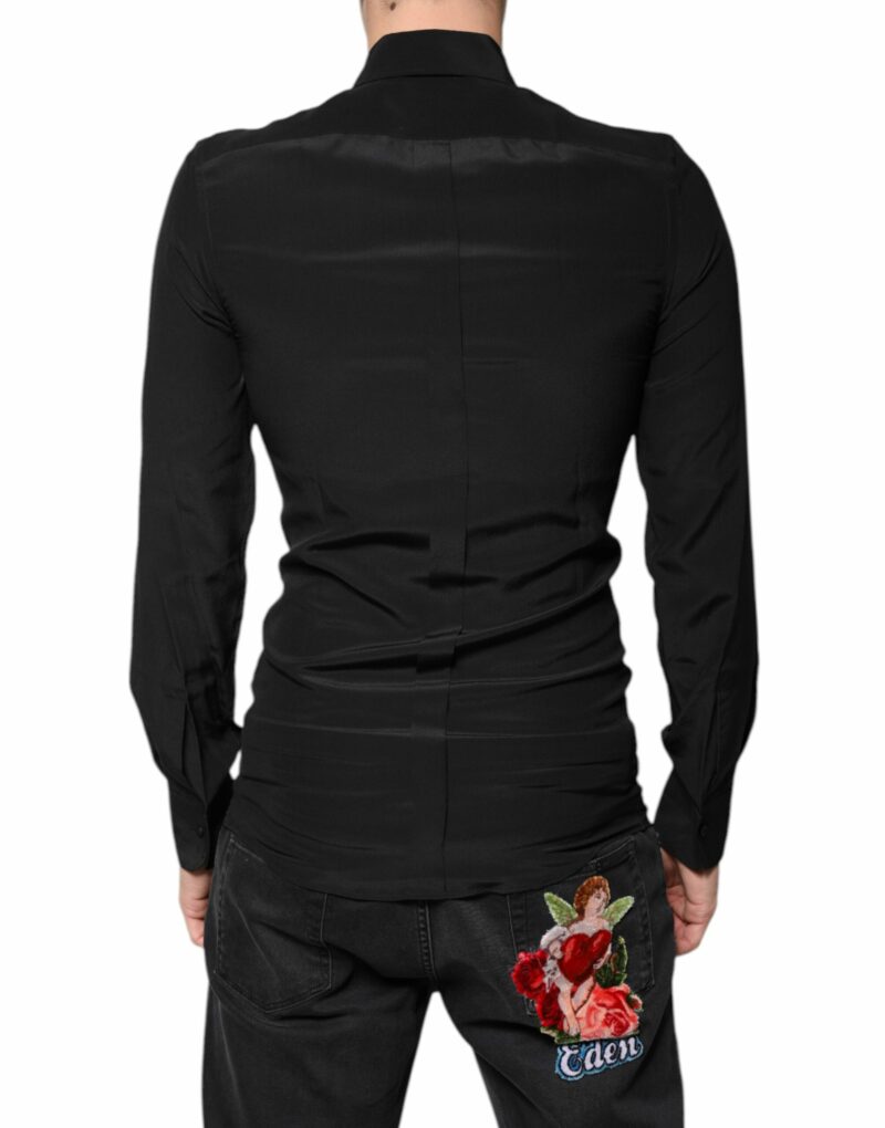 Dolce & Gabbana Black Silk Long Sleeves GOLD Dress Shirt - Image 4