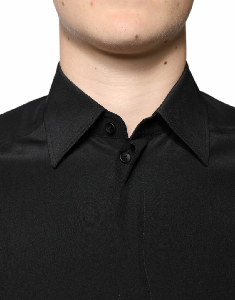 Dolce & Gabbana Black Silk Long Sleeves GOLD Dress Shirt - Image 5