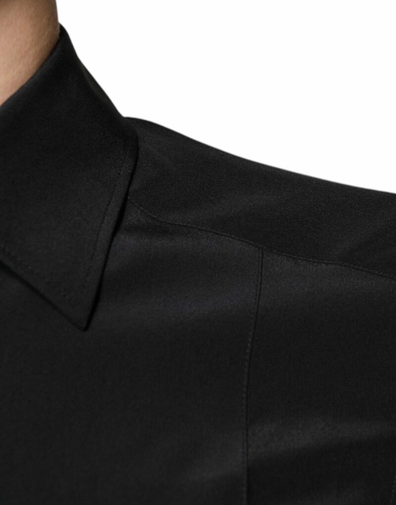 Dolce & Gabbana Black Silk Long Sleeves GOLD Dress Shirt - Image 6