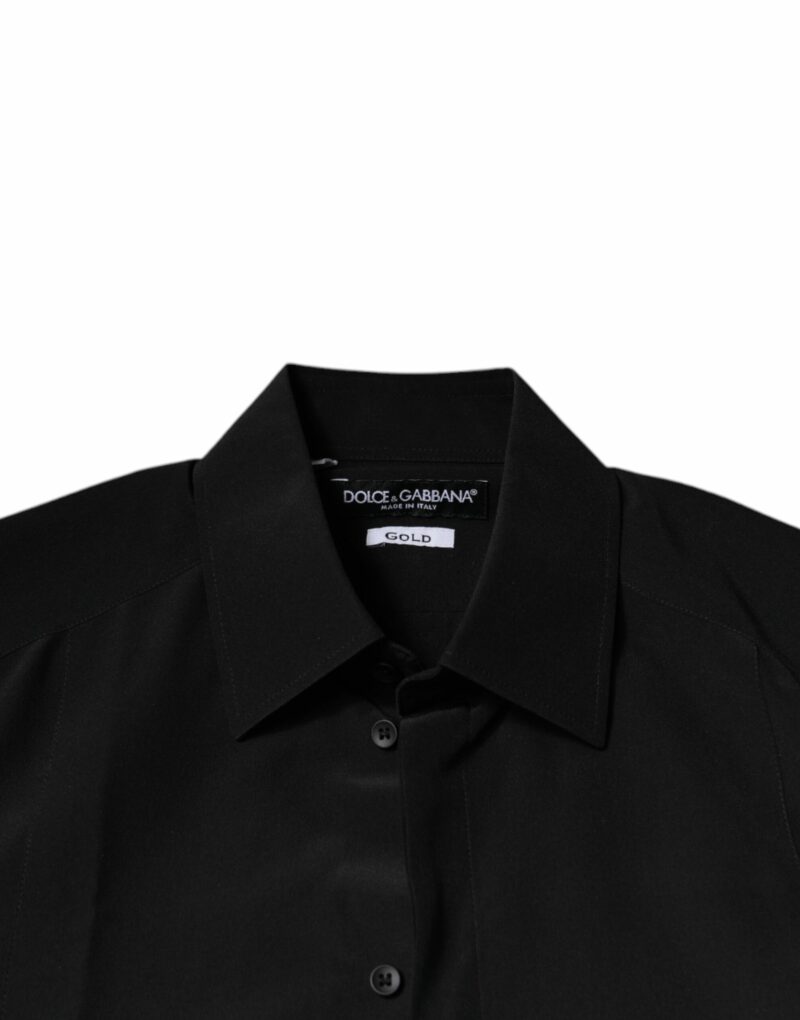 Dolce & Gabbana Black Silk Long Sleeves GOLD Dress Shirt - Image 7