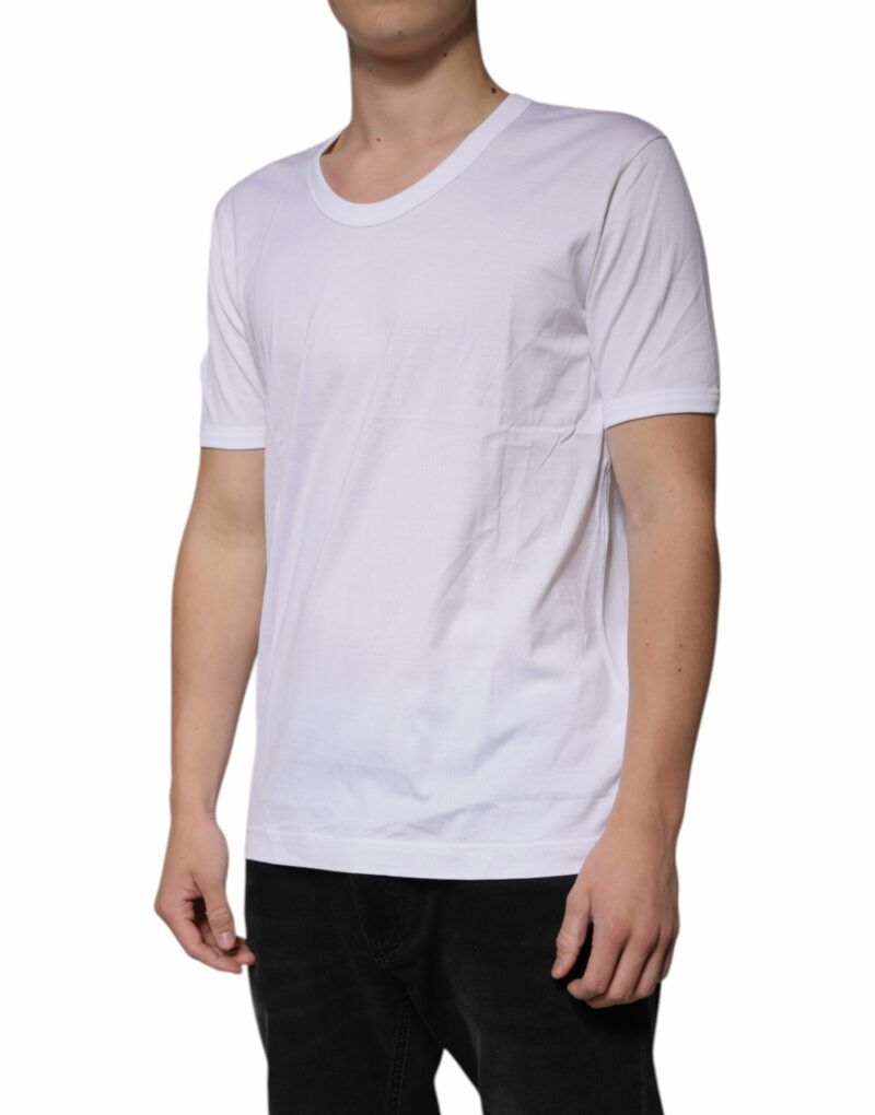 Dolce & Gabbana White Cotton Round Neck Short Sleeves T-shirt - Image 3