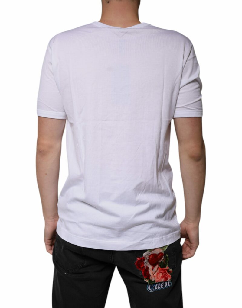 Dolce & Gabbana White Cotton Round Neck Short Sleeves T-shirt - Image 4
