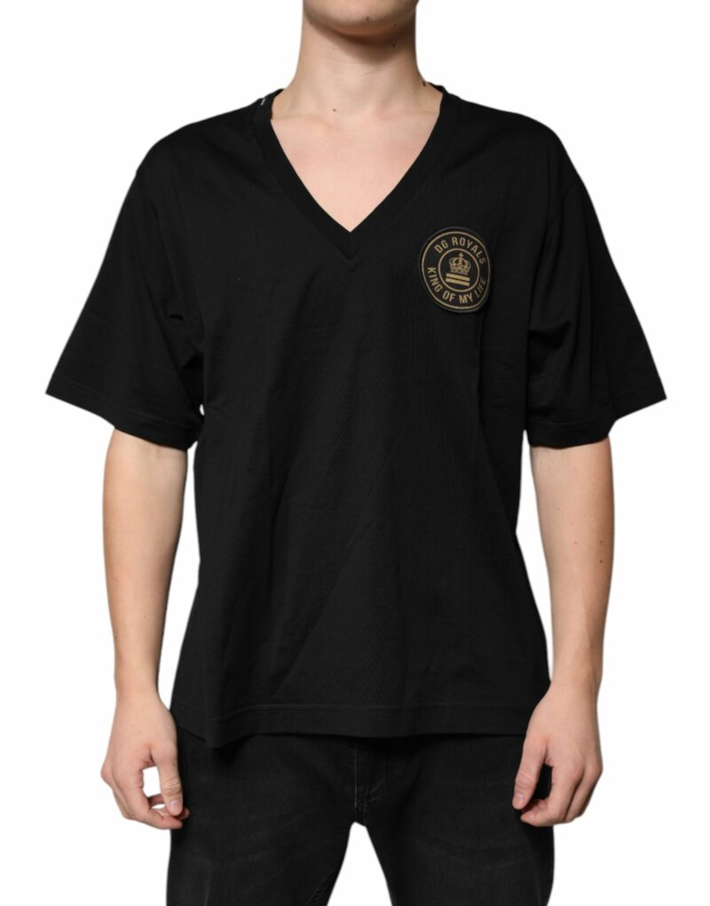Dolce & Gabbana Black Cotton Logo Vneck Short Sleeve T-shirt - Image 2