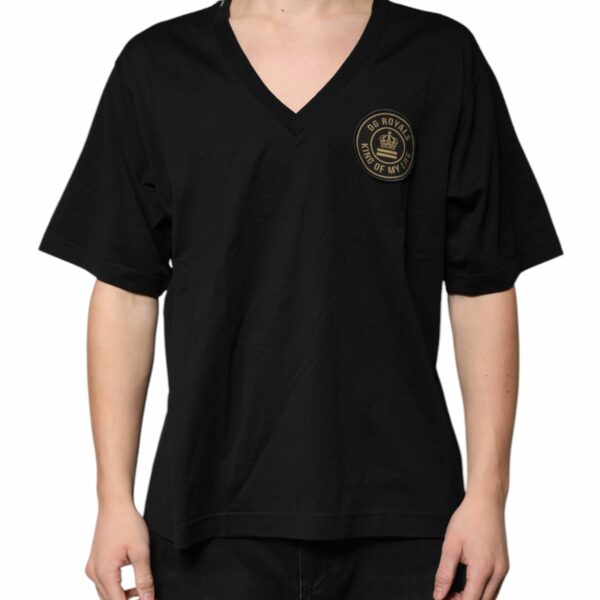 Dolce & Gabbana Black Cotton Logo Vneck Short Sleeve T-shirt