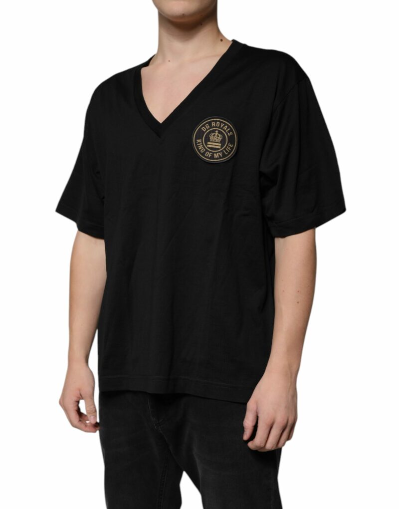 Dolce & Gabbana Black Cotton Logo Vneck Short Sleeve T-shirt - Image 3