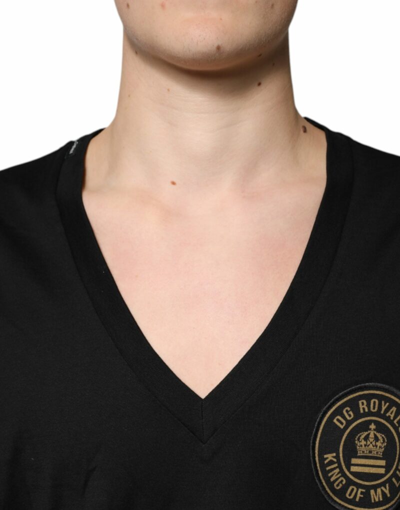 Dolce & Gabbana Black Cotton Logo Vneck Short Sleeve T-shirt - Image 5