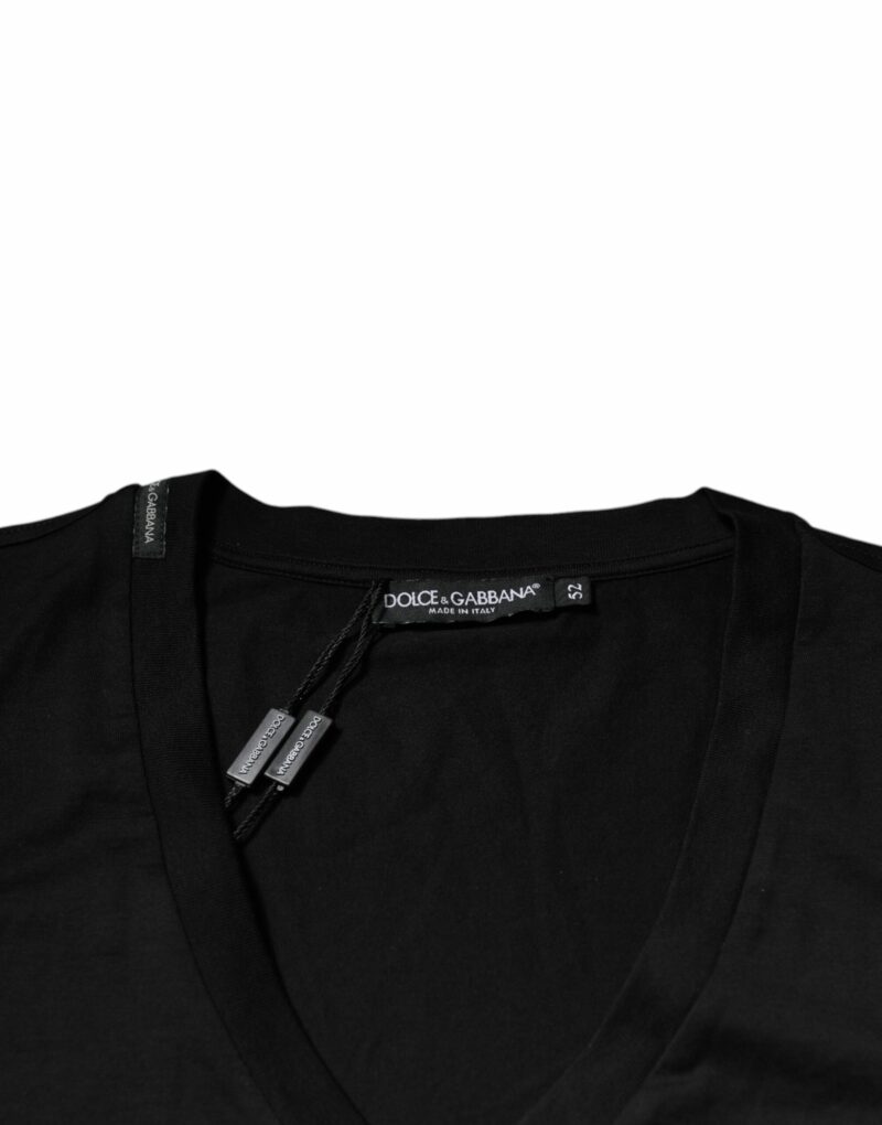 Dolce & Gabbana Black Cotton Logo Vneck Short Sleeve T-shirt - Image 7