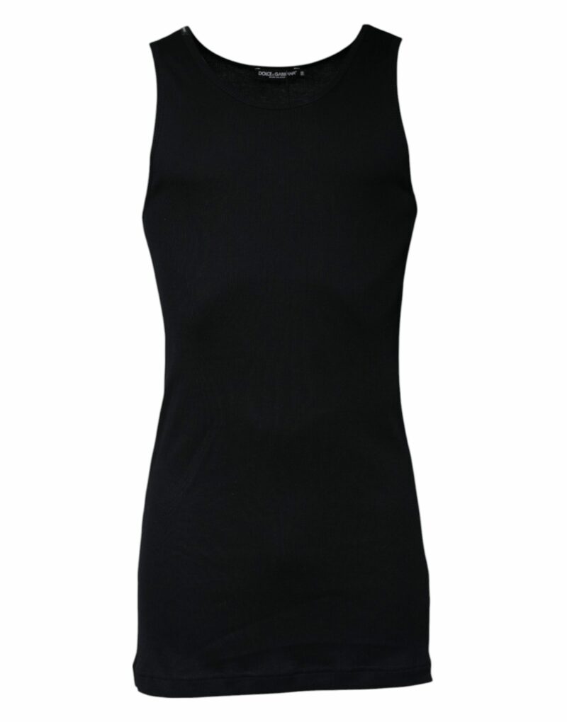 Dolce & Gabbana Black Cotton Sleeveless Round Neck Tank T-shirt - Image 2
