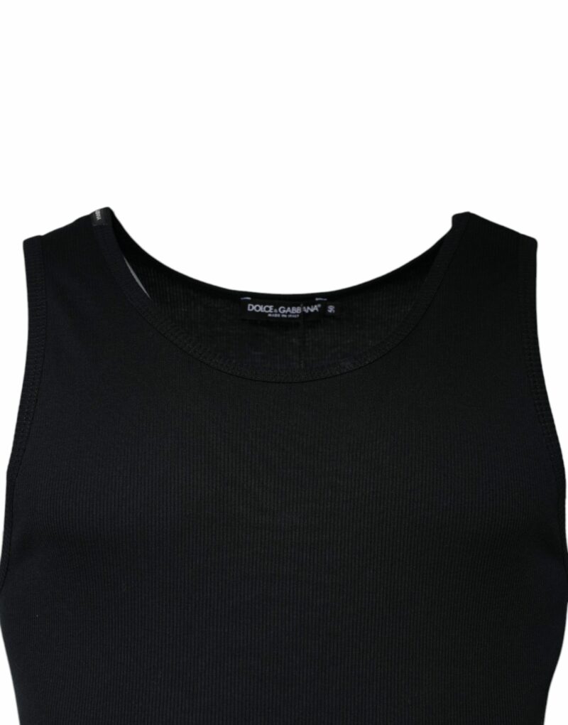 Dolce & Gabbana Black Cotton Sleeveless Round Neck Tank T-shirt - Image 3