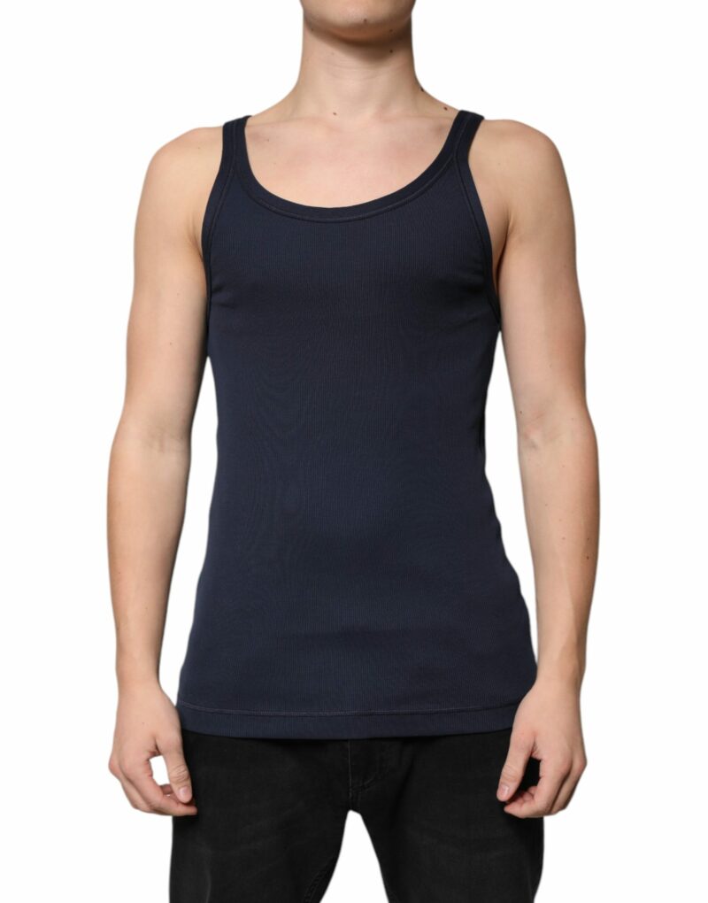 Dolce & Gabbana Blue Cotton Sleeveless Round Neck Tank T-shirt - Image 2