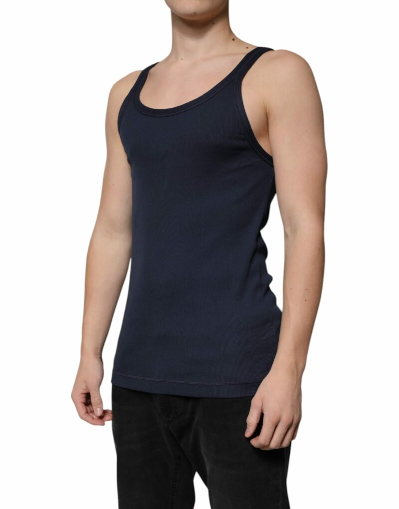 Dolce & Gabbana Blue Cotton Sleeveless Round Neck Tank T-shirt - Image 3