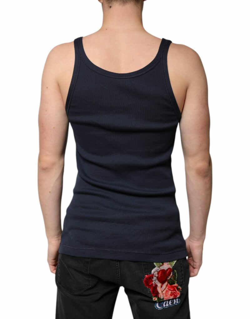 Dolce & Gabbana Blue Cotton Sleeveless Round Neck Tank T-shirt - Image 4