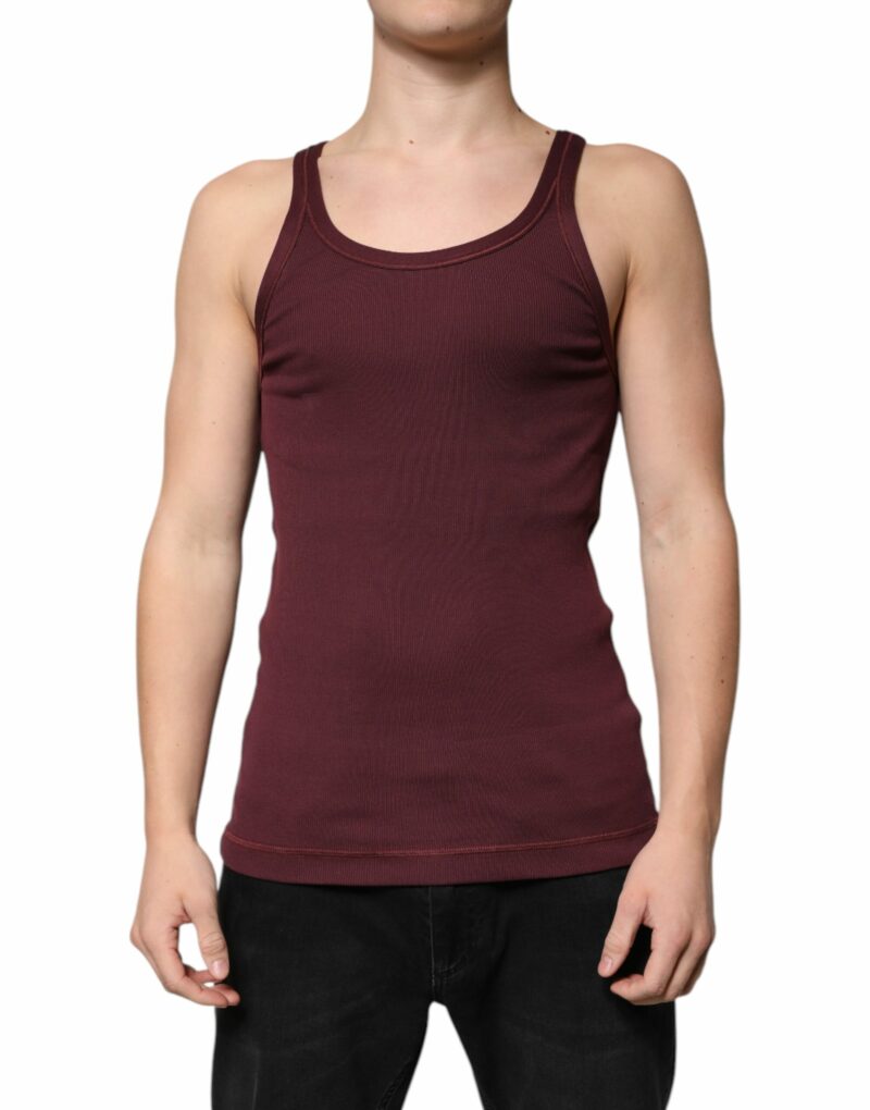 Dolce & Gabbana Maroon Cotton Sleeveless Round Neck Tank T-shirt - Image 2