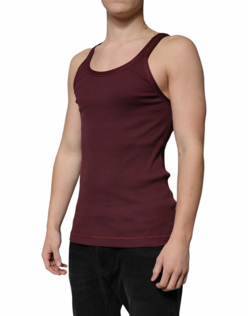 Dolce & Gabbana Maroon Cotton Sleeveless Round Neck Tank T-shirt - Image 3