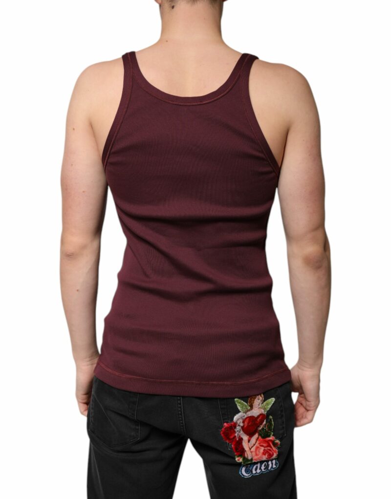 Dolce & Gabbana Maroon Cotton Sleeveless Round Neck Tank T-shirt - Image 4