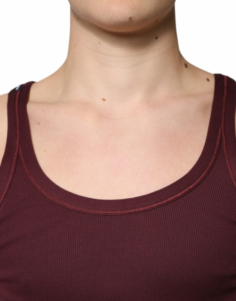 Dolce & Gabbana Maroon Cotton Sleeveless Round Neck Tank T-shirt - Image 5