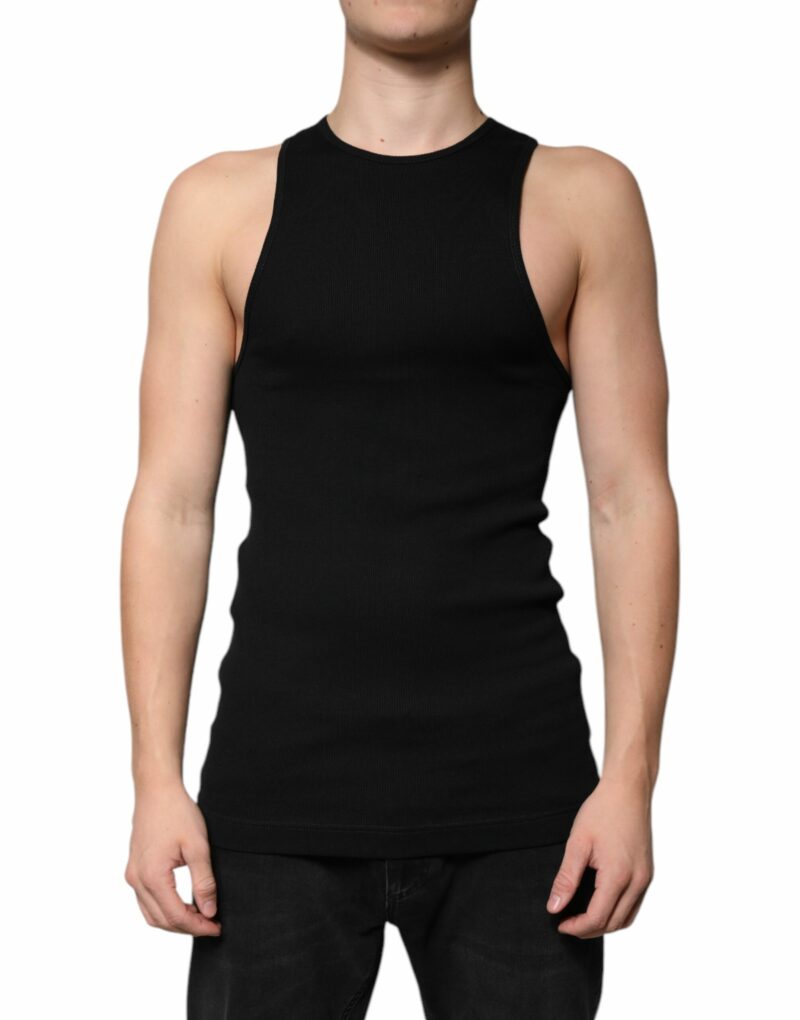 Dolce & Gabbana Black Cotton Sleeveless Round Neck Tank T-shirt - Image 2