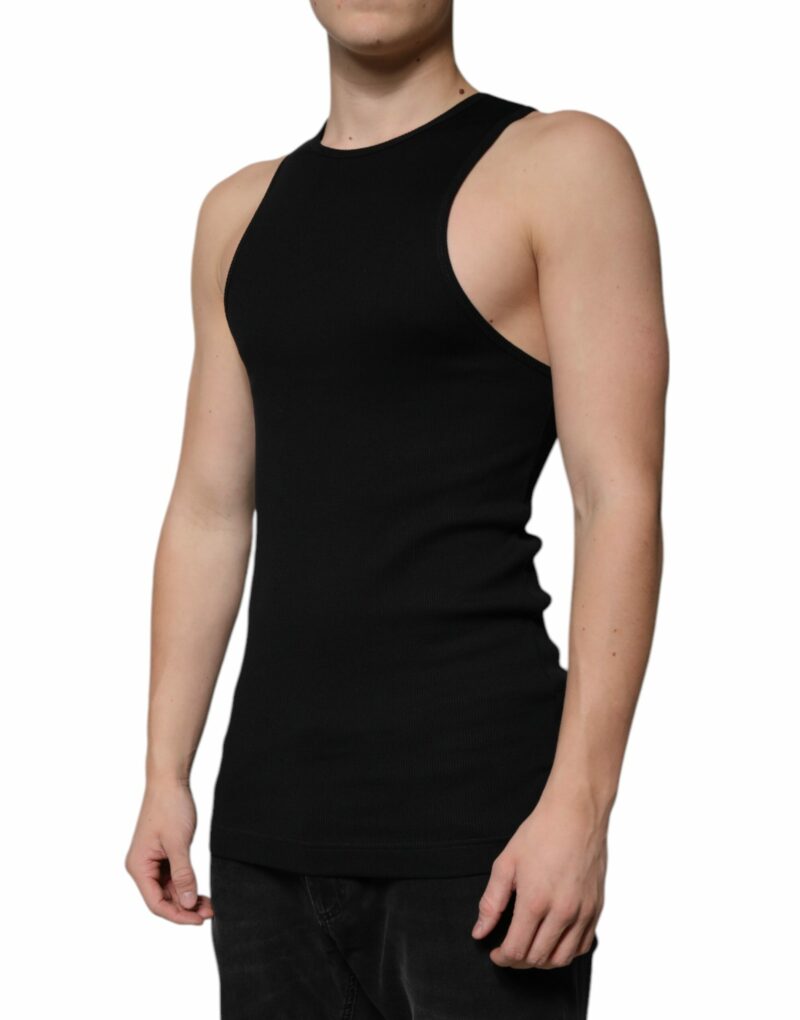 Dolce & Gabbana Black Cotton Sleeveless Round Neck Tank T-shirt - Image 3