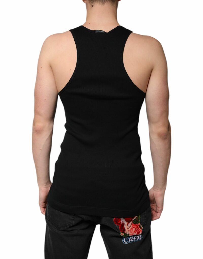 Dolce & Gabbana Black Cotton Sleeveless Round Neck Tank T-shirt - Image 4