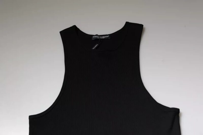 Dolce & Gabbana Black Cotton Sleeveless Round Neck Tank T-shirt - Image 6