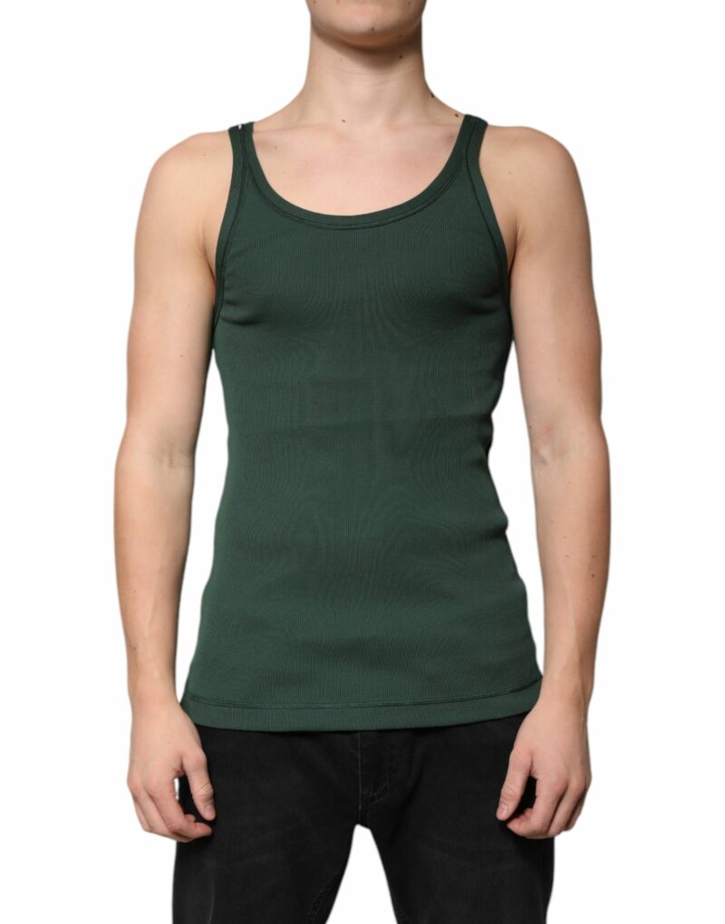Dolce & Gabbana Green Cotton Sleeveless Round Neck Tank T-shirt - Image 2